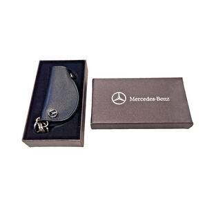 New! Mercedes-Benz OEM Black Genuine Leather Key Fob Case Holder Keychain Rings